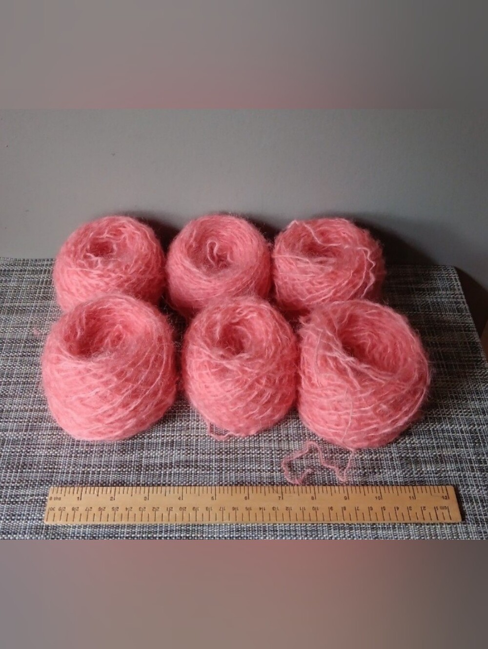 Soft mohair yarn in coral pink color ~ 6 cakes
